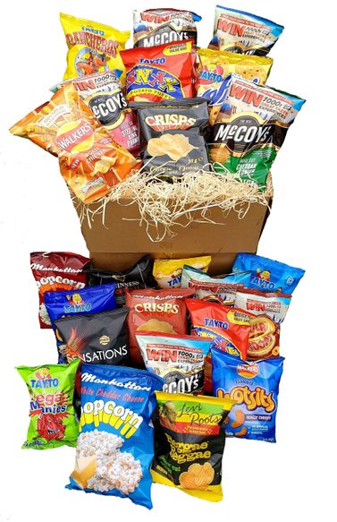 multiple flavours of crisps stuffed into a candy box